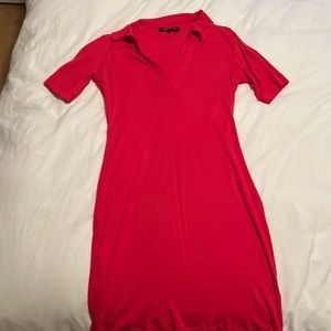 Red body con dress mid